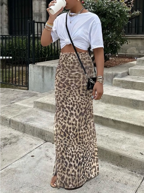 Dresses & Skirts - Leopard Print Maxi Skirt - Neutral Brown